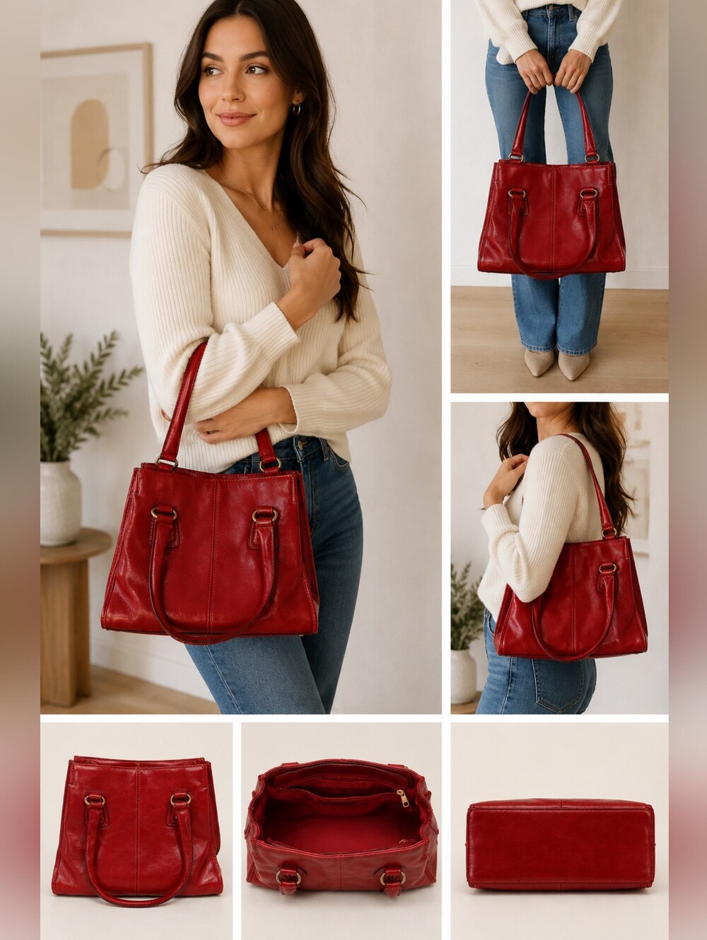 Nine & Co Red Faux Leather Tote Bag